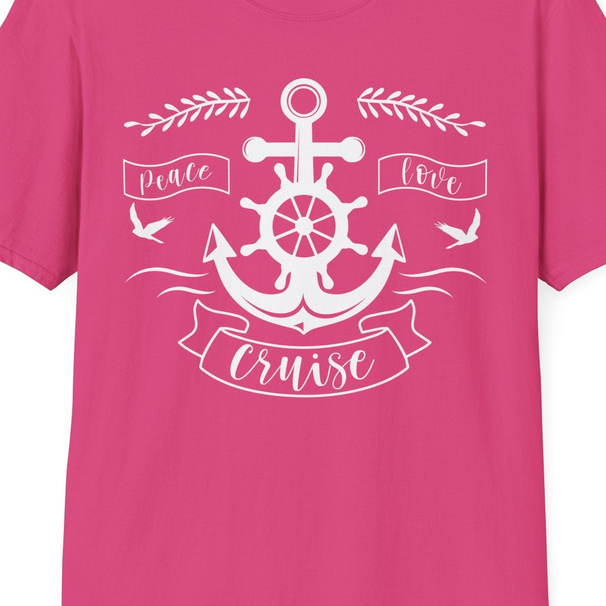 Peace Love Cruise Shirt T-Shirt – Heliconia – Best Cruise Shirts Close Up