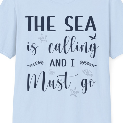 The Sea Is Calling Shirt T-Shirt – Light Blue – Best Cruise Shirts Close Up
