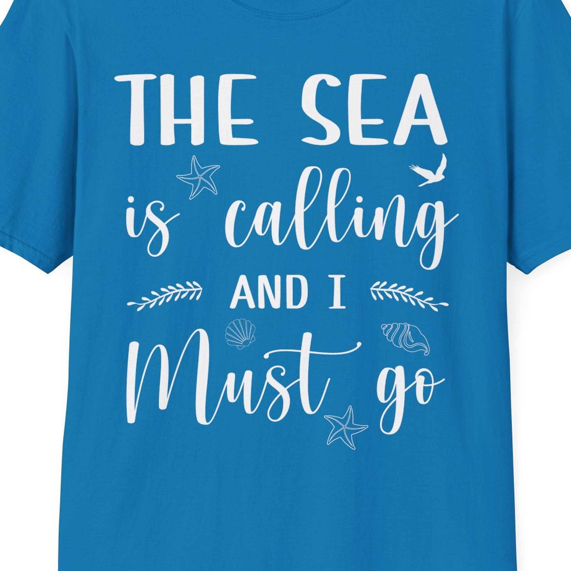 The Sea Is Calling Shirt T-Shirt – Sapphire – Best Cruise Shirts Close Up