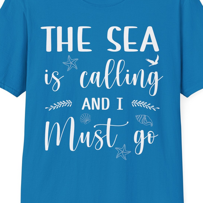 The Sea Is Calling Shirt T-Shirt – Sapphire – Best Cruise Shirts Close Up