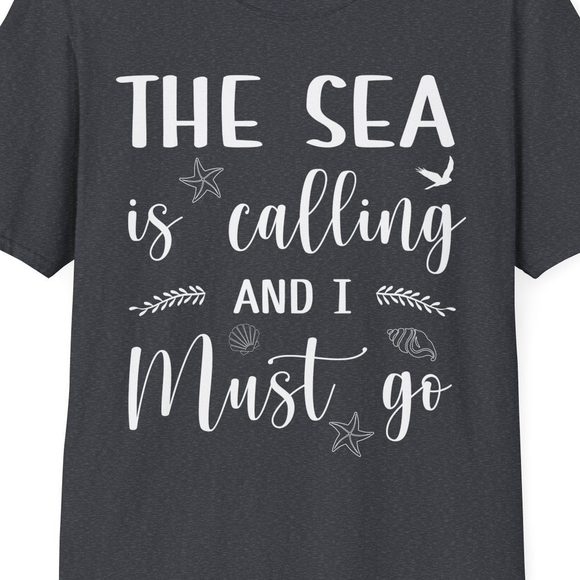 The Sea Is Calling Shirt T-Shirt – Dark Heather Grey – Best Cruise Shirts Close Up