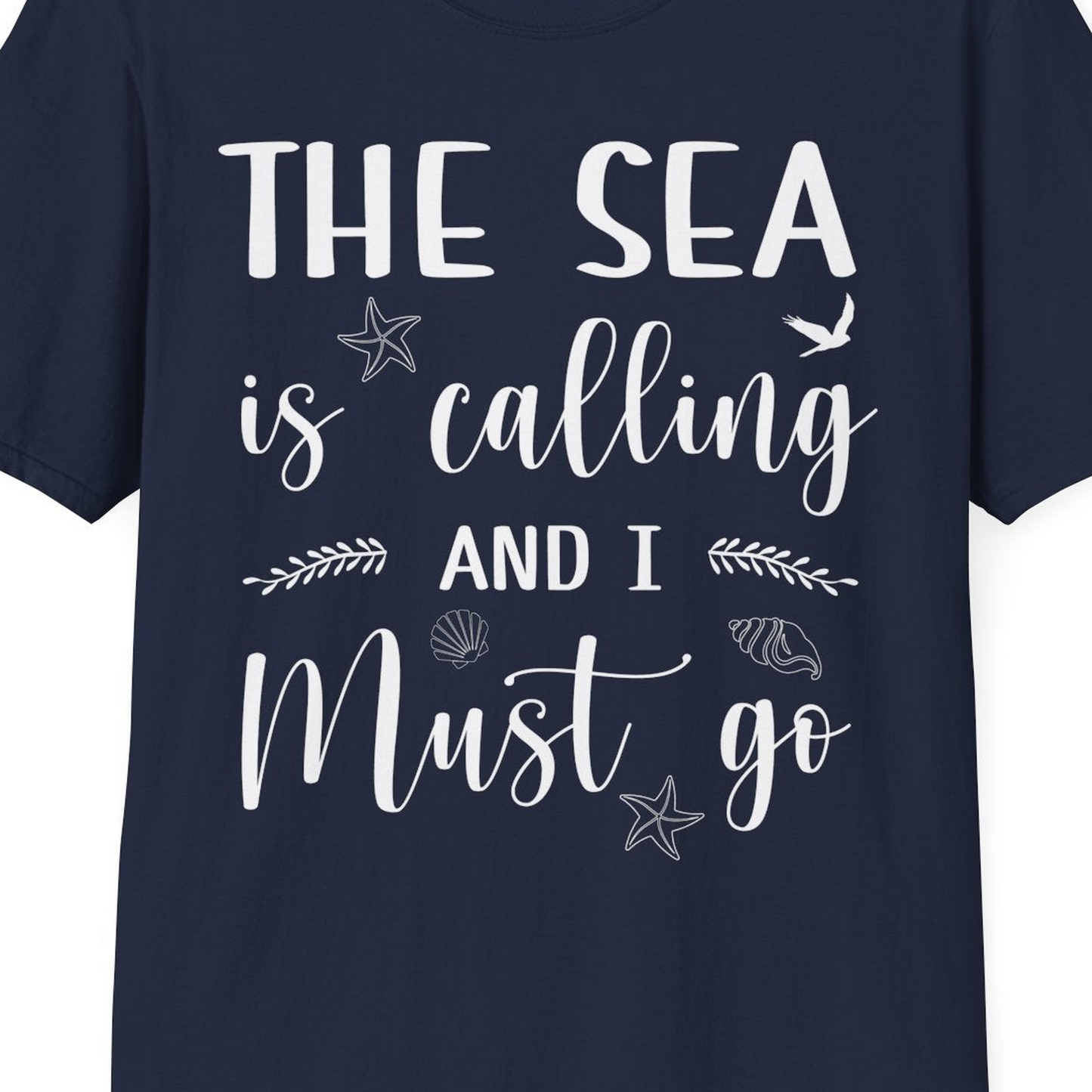 The Sea Is Calling Shirt T-Shirt – Navy – Best Cruise Shirts Close Up