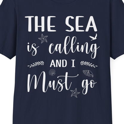 The Sea Is Calling Shirt T-Shirt – Navy – Best Cruise Shirts Close Up