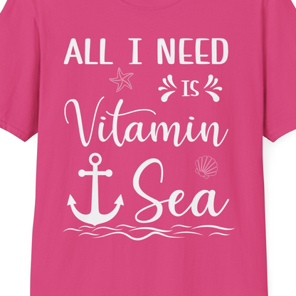 All I Need Is Vitamin Sea Nautical Beach Pun Shirt with Anchor Art — T-Shirt T-Shirt – Heliconia – Best Cruise Shirts Close Up