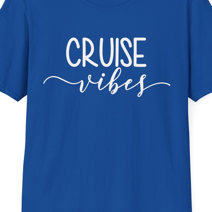Cruise Vibes Modern Script Typography Shirt for Group Cruise Trips — T-Shirt T-Shirt – Royal – Best Cruise Shirts Close Up