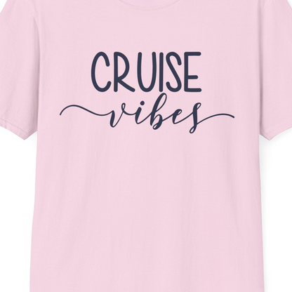 Cruise Vibes Modern Script Typography Shirt for Group Cruise Trips — T-Shirt T-Shirt – Light Pink – Best Cruise Shirts Close Up