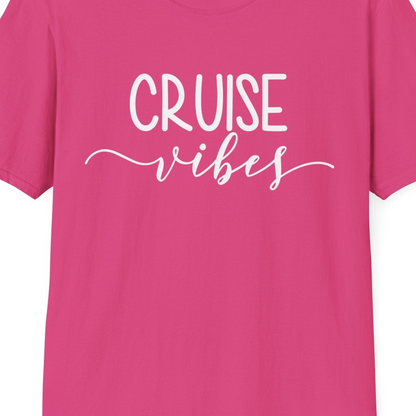 Cruise Vibes Modern Script Typography Shirt for Group Cruise Trips — T-Shirt T-Shirt – Heliconia – Best Cruise Shirts Close Up