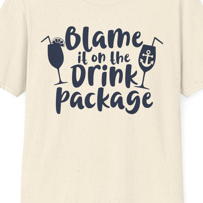 Blame It On The Drink Package Cruise Shirt With Cocktails And Anchor — T-Shirt T-Shirt – Natural – Best Cruise Shirts Close Up