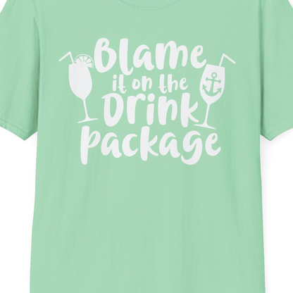 Blame It On The Drink Package Cruise Shirt With Cocktails And Anchor — T-Shirt T-Shirt – Mint Green – Best Cruise Shirts Close Up