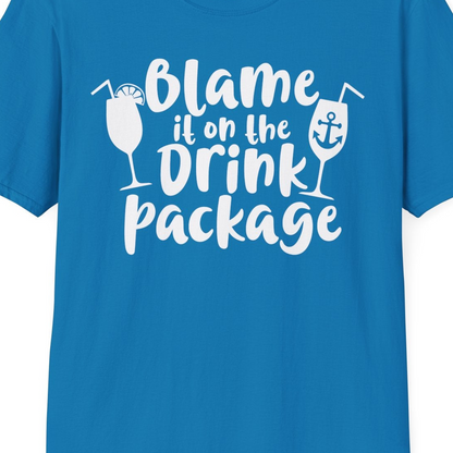 Blame It On The Drink Package Cruise Shirt With Cocktails And Anchor — T-Shirt T-Shirt – Sapphire – Best Cruise Shirts Close Up