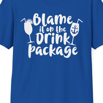 Blame It On The Drink Package Cruise Shirt With Cocktails And Anchor — T-Shirt T-Shirt – Royal – Best Cruise Shirts Close Up