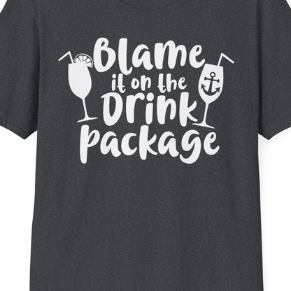 Blame It On The Drink Package Cruise Shirt With Cocktails And Anchor — T-Shirt T-Shirt – Dark Heather Grey – Best Cruise Shirts Close Up