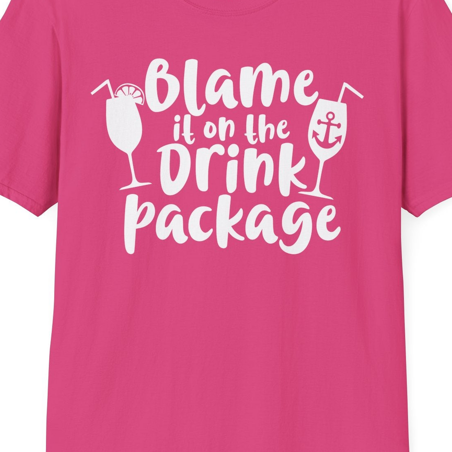 Blame It On The Drink Package Cruise Shirt With Cocktails And Anchor — T-Shirt T-Shirt – Heliconia – Best Cruise Shirts Close Up
