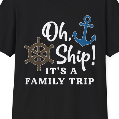 Oh Ship It’s a Family Trip Nautical Cruise Shirt with Marine Icons — T-Shirt T-Shirt – Black – Best Cruise Shirts Close Up