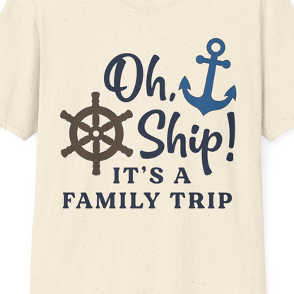 Oh Ship It’s a Family Trip Nautical Cruise Shirt with Marine Icons — T-Shirt T-Shirt – Natural – Best Cruise Shirts Close Up