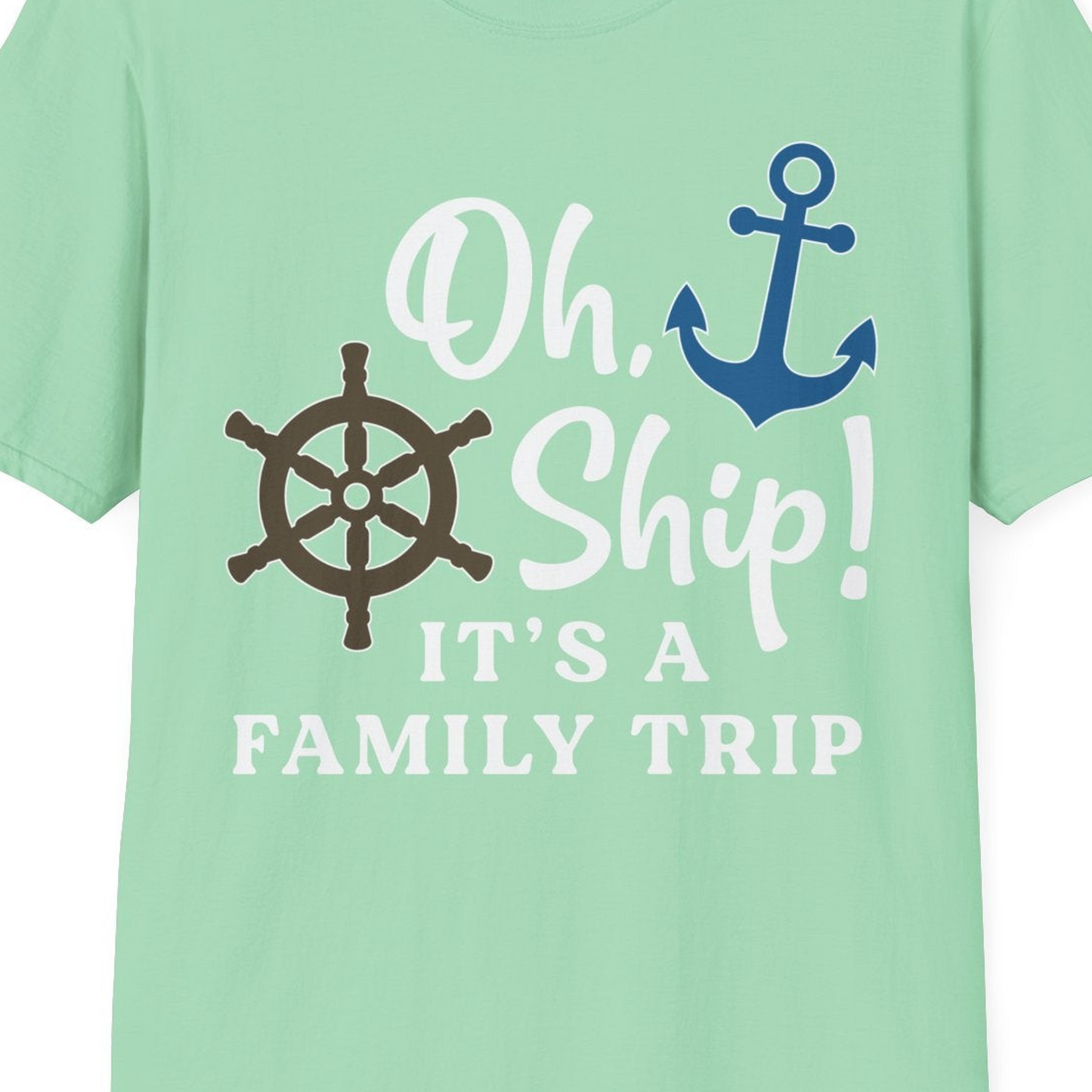 Oh Ship It’s a Family Trip Nautical Cruise Shirt with Marine Icons — T-Shirt T-Shirt – Mint Green – Best Cruise Shirts Close Up