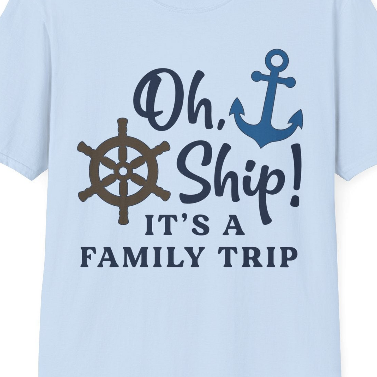 Oh Ship It’s a Family Trip Nautical Cruise Shirt with Marine Icons — T-Shirt T-Shirt – Light Blue – Best Cruise Shirts Close Up