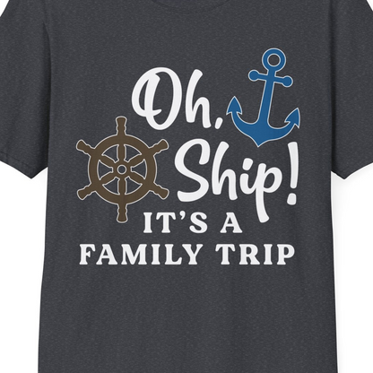 Oh Ship It’s a Family Trip Nautical Cruise Shirt with Marine Icons — T-Shirt T-Shirt – Dark Heather Grey – Best Cruise Shirts Close Up
