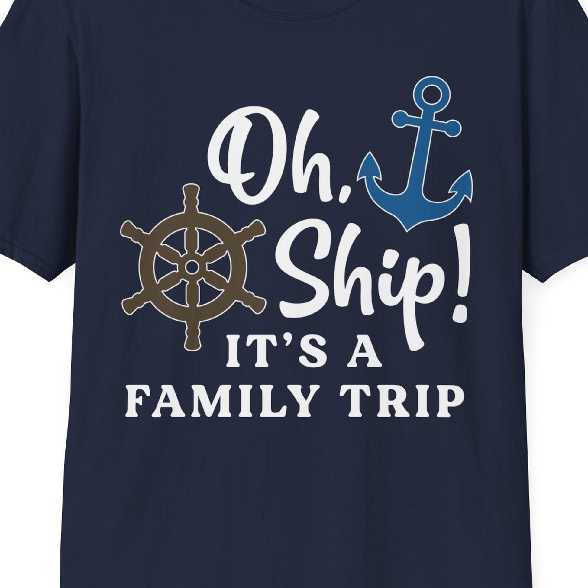 Oh Ship It’s a Family Trip Nautical Cruise Shirt with Marine Icons — T-Shirt T-Shirt – Navy – Best Cruise Shirts Close Up