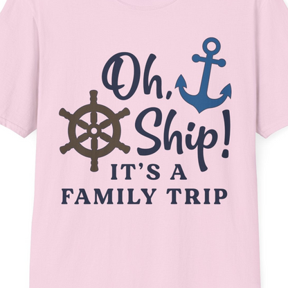 Oh Ship It’s a Family Trip Nautical Cruise Shirt with Marine Icons — T-Shirt T-Shirt – Light Pink – Best Cruise Shirts Close Up