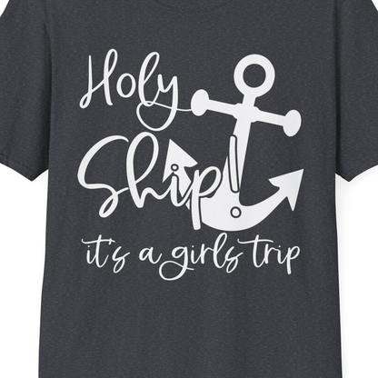 Holy Ship Anchor Girls Trip Cruise Shirt T-Shirt – Dark Heather Grey – Best Cruise Shirts Close Up