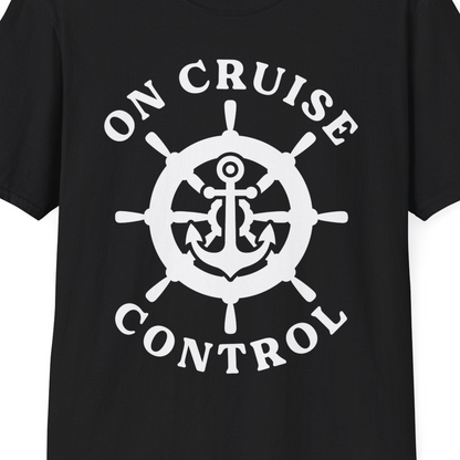 On Cruise Control Nautical Anchor Helm Wheel Cruise Shirt — T-Shirt T-Shirt – Black – Best Cruise Shirts Close Up