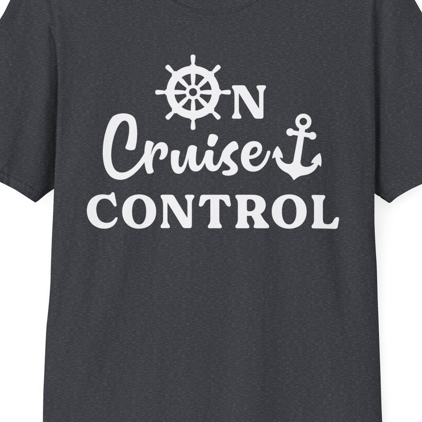 On Cruise Control Shirt T-Shirt – Dark Heather Grey – Best Cruise Shirts Close Up
