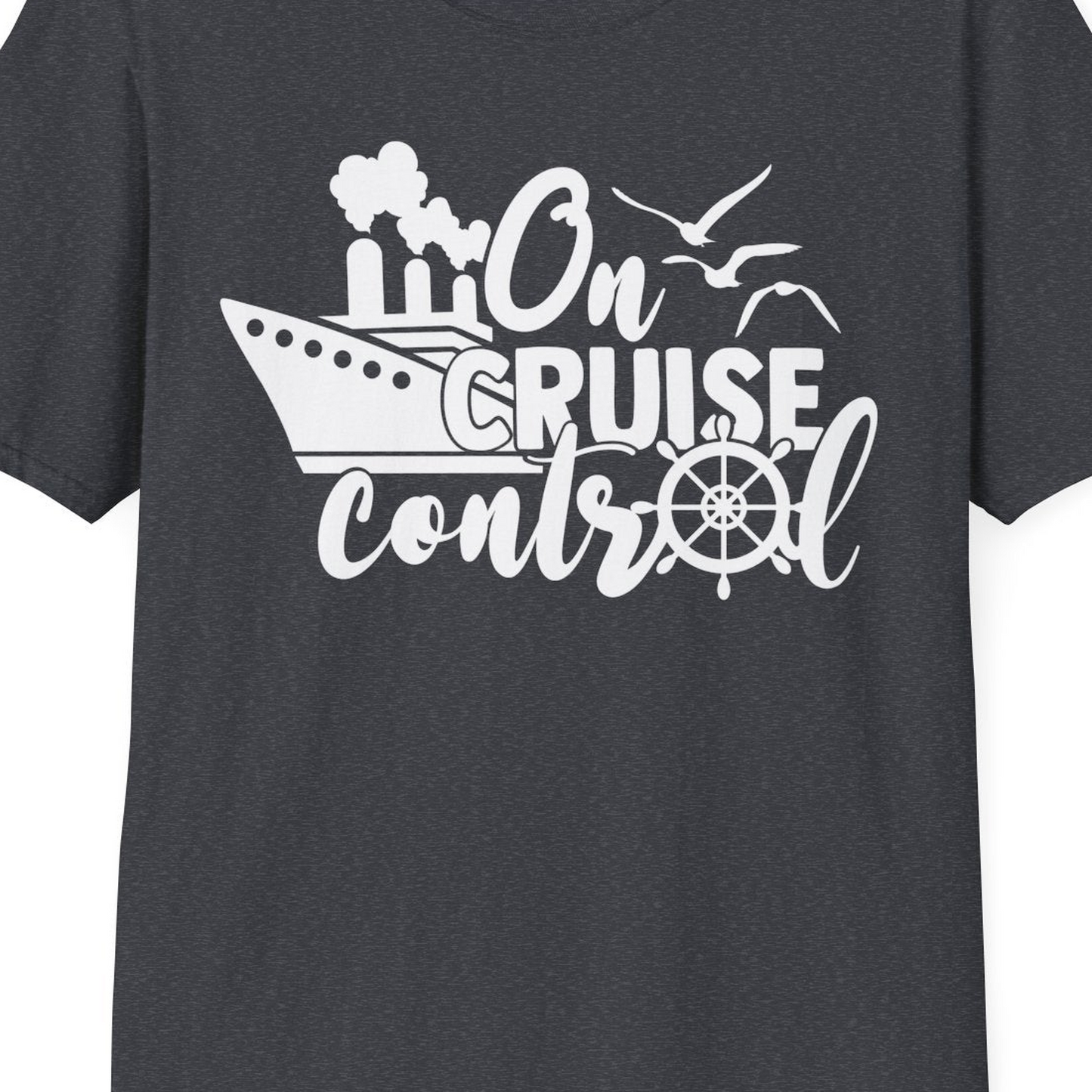 On Cruise Control Shirt T-Shirt – Dark Heather Grey – Best Cruise Shirts Close Up