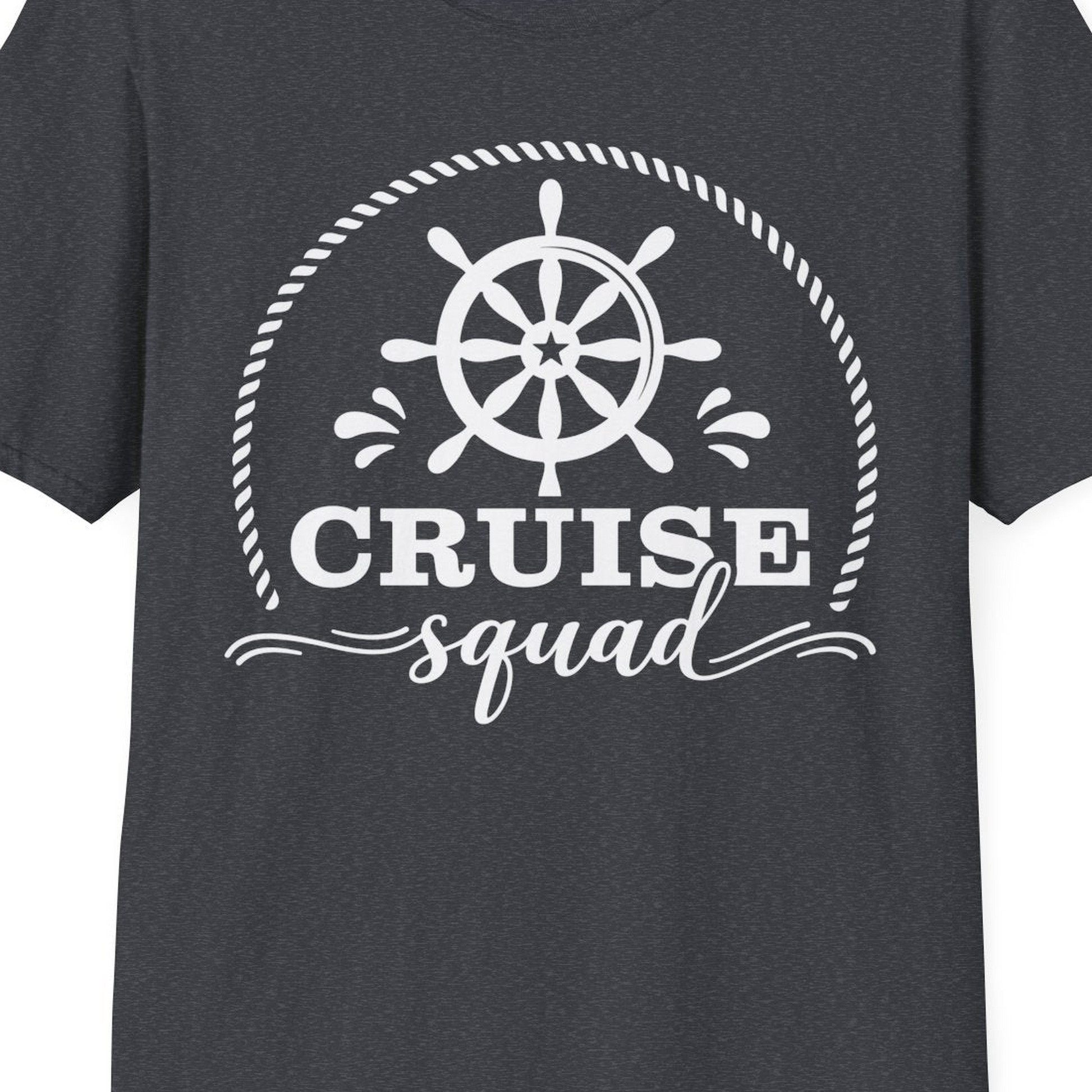 Cruise Squad Nautical Wheel Shirt T-Shirt – Dark Heather Grey – Best Cruise Shirts Close Up