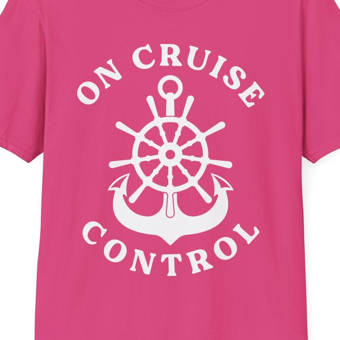 On Cruise Control Nautical Captain Wheel Funny Cruise Shirt — T-Shirt T-Shirt – Heliconia – Best Cruise Shirts Close Up