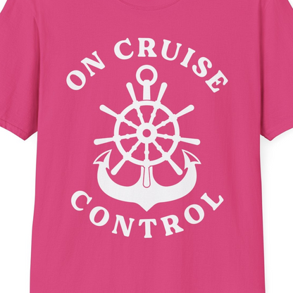 On Cruise Control Nautical Captain Wheel Funny Cruise Shirt — T-Shirt T-Shirt – Heliconia – Best Cruise Shirts Close Up