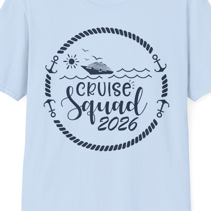 Cruise Squad 2026 Shirt T-Shirt – Light Blue – Best Cruise Shirts Close Up