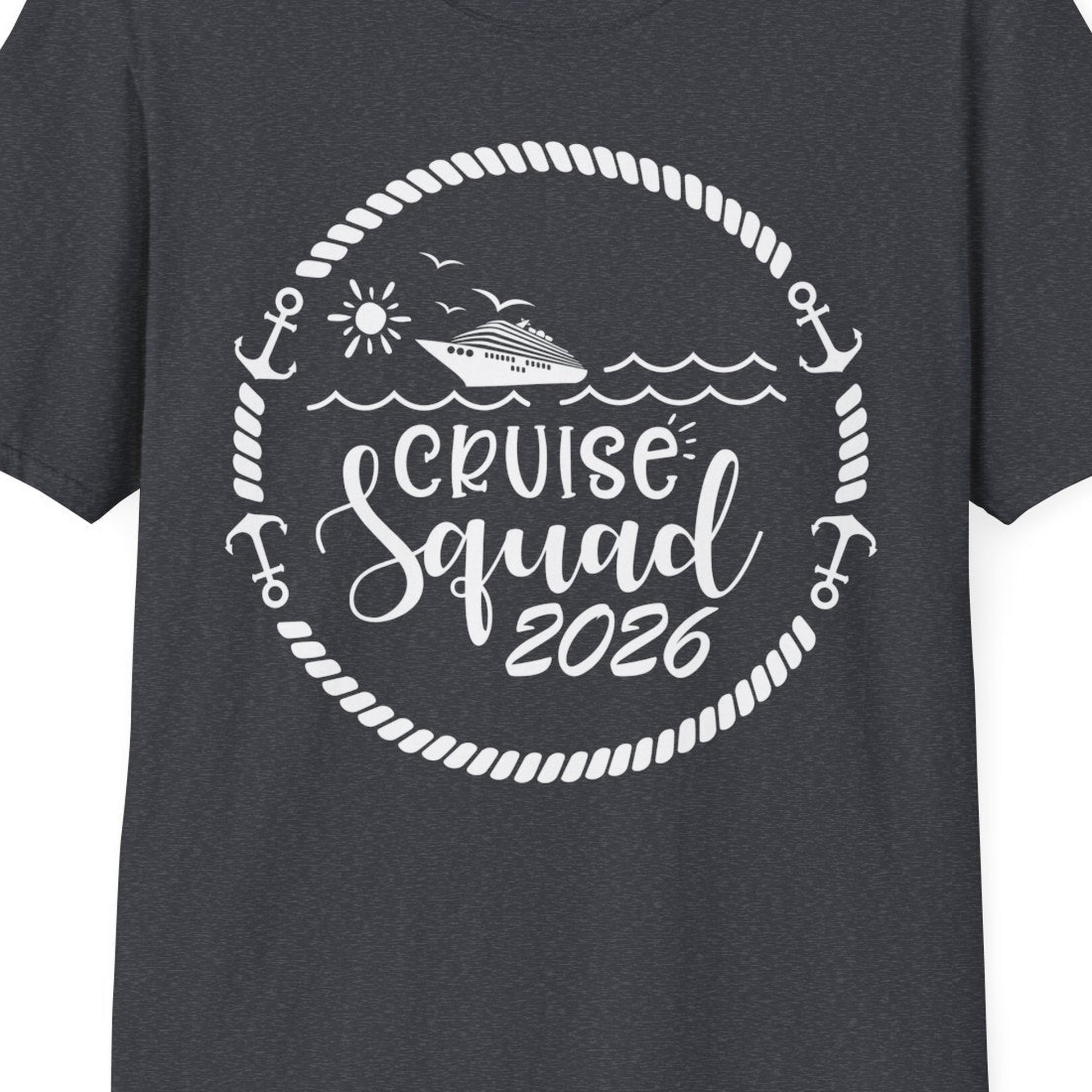 Cruise Squad 2026 Shirt T-Shirt – Dark Heather Grey – Best Cruise Shirts Close Up