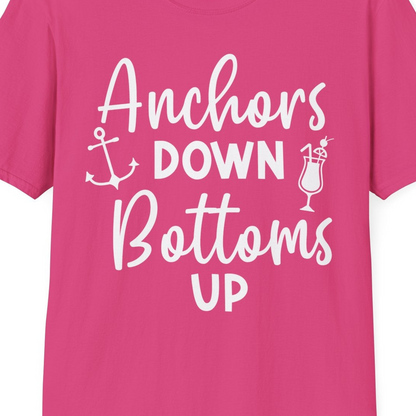 Anchors Down Bottoms Up Nautical Drinking Cruise Party Shirt — T-Shirt T-Shirt – Heliconia – Best Cruise Shirts Close Up