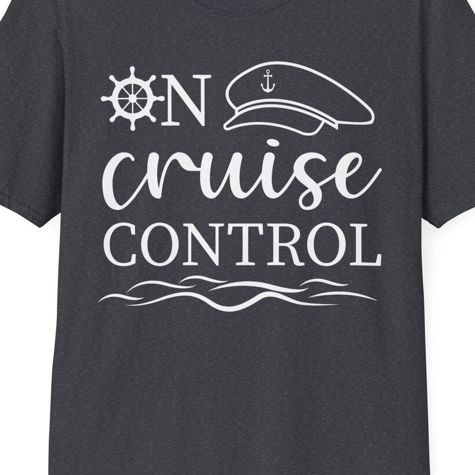 On Cruise Control Shirt T-Shirt – Dark Heather Grey – Best Cruise Shirts Close Up