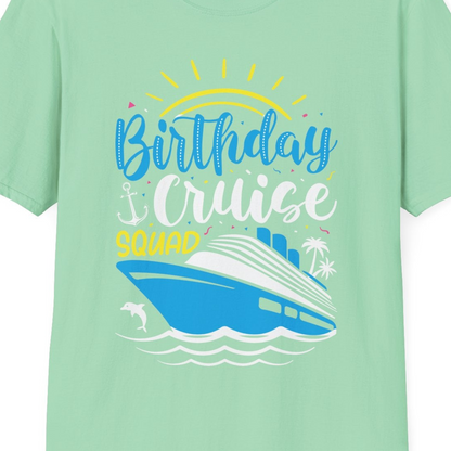 Birthday Cruise Squad Nautical Party Shirt for Group Celebrations — T-Shirt T-Shirt – Mint Green – Best Cruise Shirts Close Up