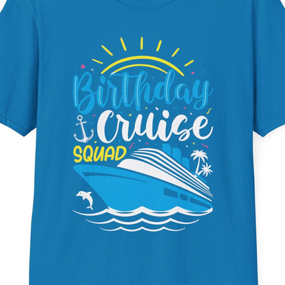Birthday Cruise Squad Nautical Party Shirt for Group Celebrations — T-Shirt T-Shirt – Sapphire – Best Cruise Shirts Close Up