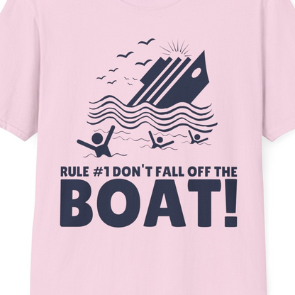 Funny Cruise Ship Safety Warning Sinking Boat Cartoon Shirt — T-Shirt T-Shirt – Light Pink – Best Cruise Shirts Close Up