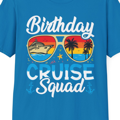 Birthday Cruise Squad Retro Sunglasses Tropical Group Shirt — T-Shirt T-Shirt – Sapphire – Best Cruise Shirts Close Up
