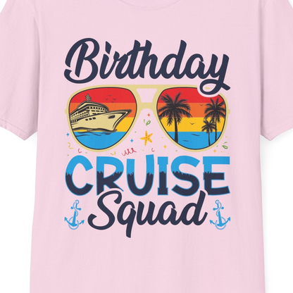 Birthday Cruise Squad Retro Sunglasses Tropical Group Shirt — T-Shirt T-Shirt – Light Pink – Best Cruise Shirts Close Up