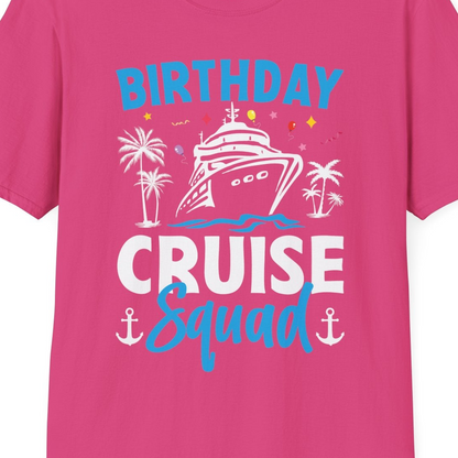 Birthday Cruise Squad Shirt with Ship Palm Trees Balloons Nautical Icons — T-Shirt T-Shirt – Heliconia – Best Cruise Shirts Close Up