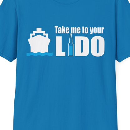 Take Me to Your Lido Shirt T-Shirt – Sapphire – Best Cruise Shirts Close Up