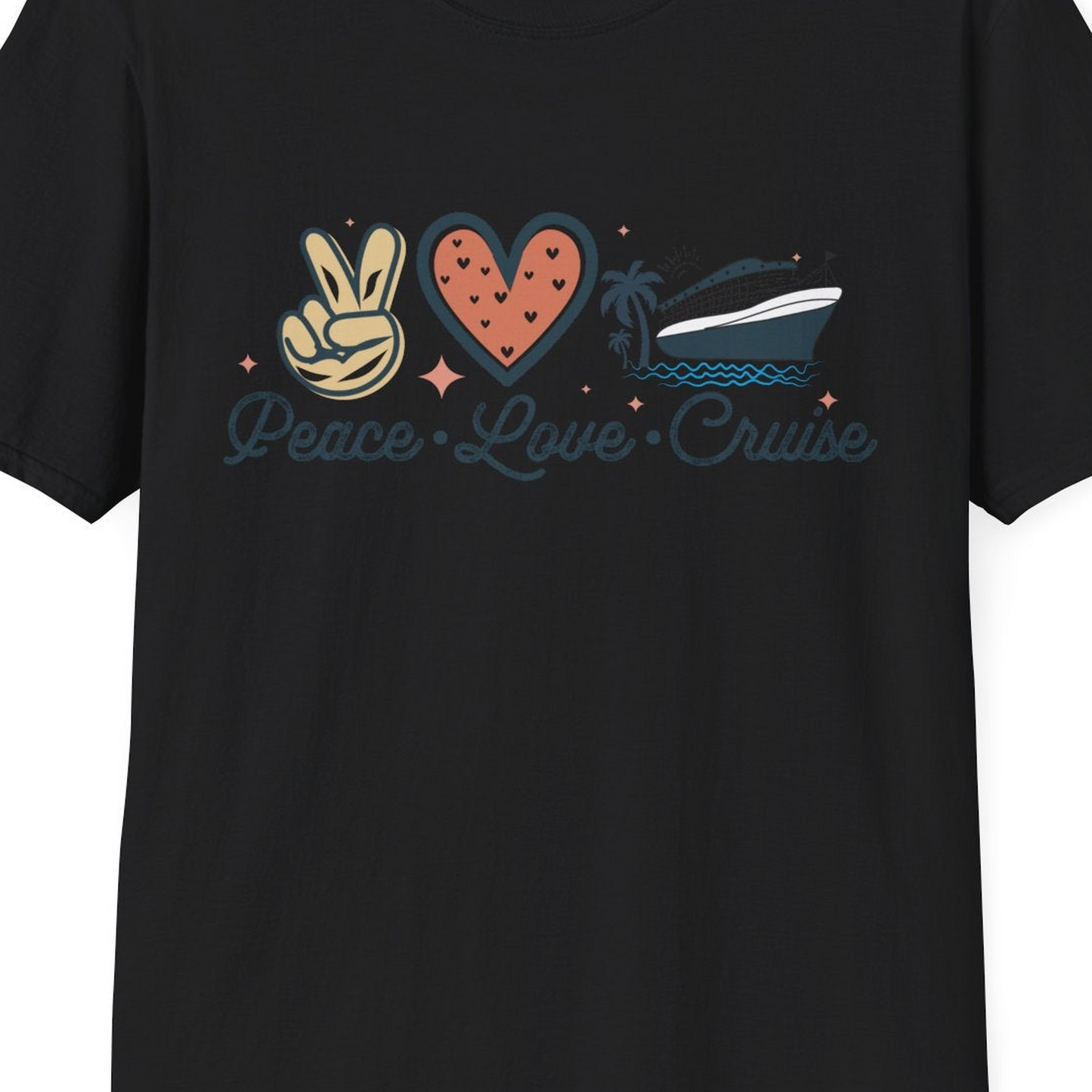 Peace Love Cruise Shirt T-Shirt – Black – Best Cruise Shirts Close Up