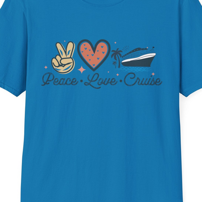 Peace Love Cruise Shirt T-Shirt – Sapphire – Best Cruise Shirts Close Up