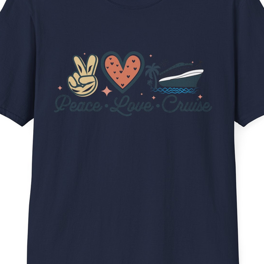 Peace Love Cruise Shirt T-Shirt – Navy – Best Cruise Shirts Close Up