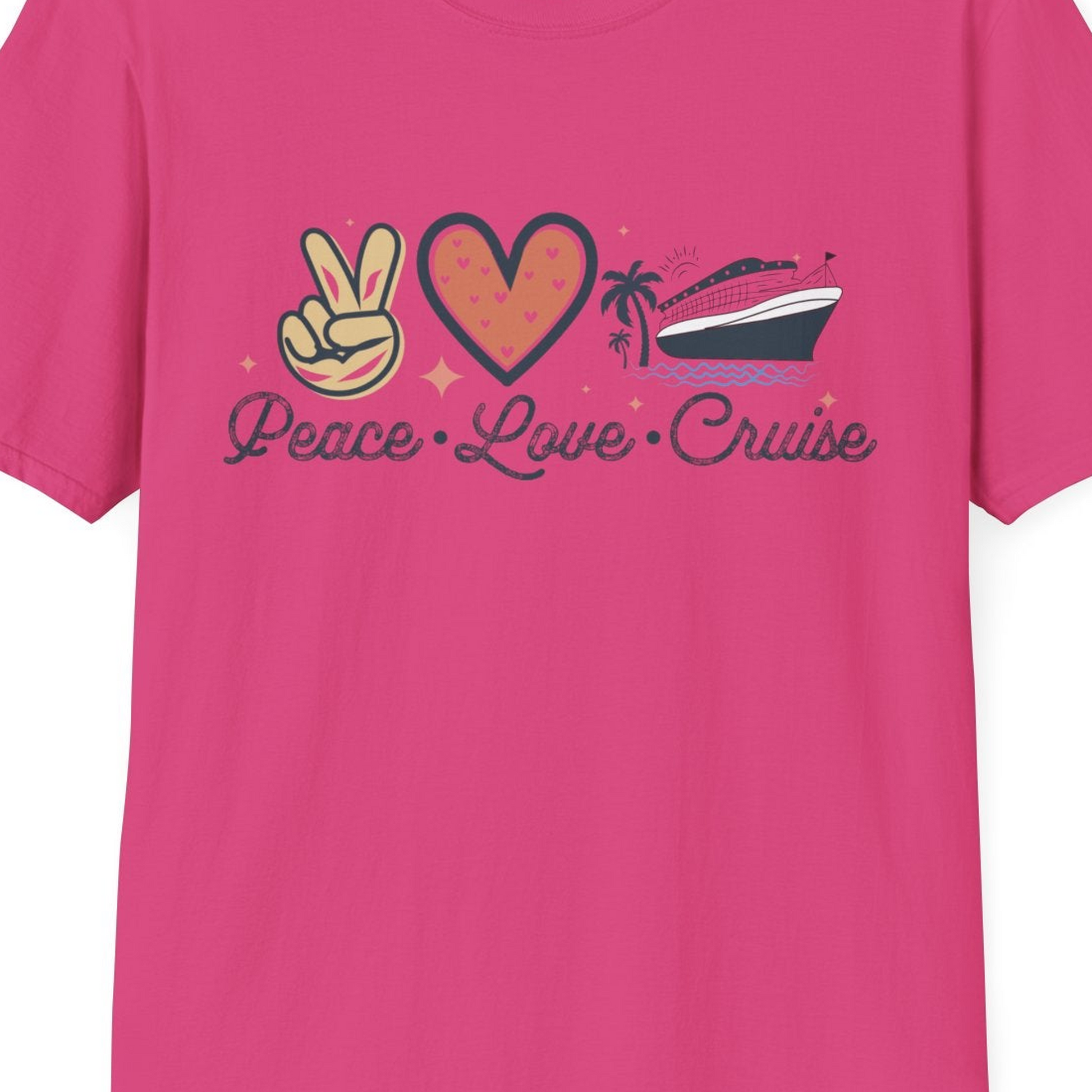 Peace Love Cruise Shirt T-Shirt – Heliconia – Best Cruise Shirts Close Up