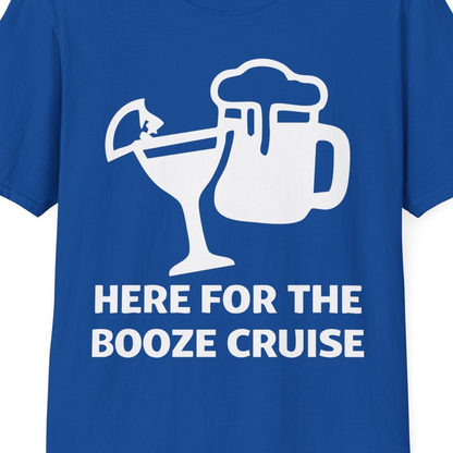 Here For The Booze Cruise Funny Drinking Team Party Shirt — T-Shirt T-Shirt – Royal – Best Cruise Shirts Close Up