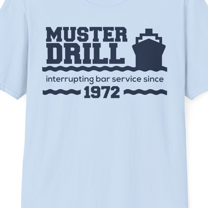 Funny Muster Drill Cruise Shirt T-Shirt – Light Blue – Best Cruise Shirts Close Up