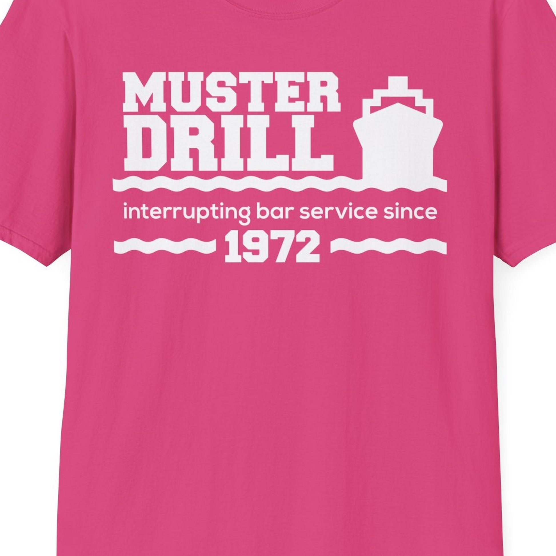 Funny Muster Drill Cruise Shirt T-Shirt – Heliconia – Best Cruise Shirts Close Up