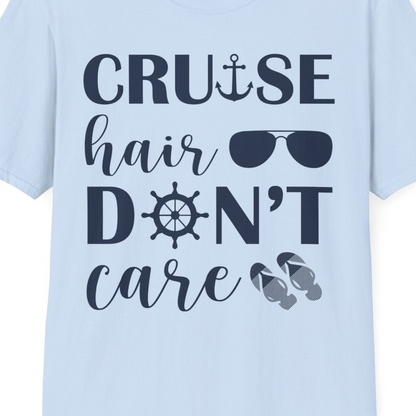 Cruise Hair Don't Care Shirt T-Shirt – Light Blue – Best Cruise Shirts Close Up